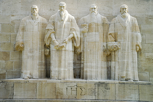 Pomnik Reformacji w Genewie: W. Farel, J. Kalwin, T. Beza i J. Knox